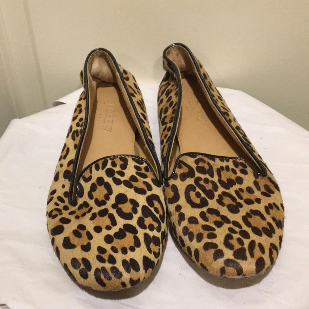 J. Crew SlipOn animal leopard print Hair/patent leather accent flats size 7